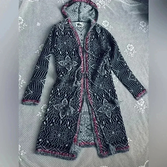 Boho Wool Blend Hooded Tassel Cardigan - Picture 2 of 6